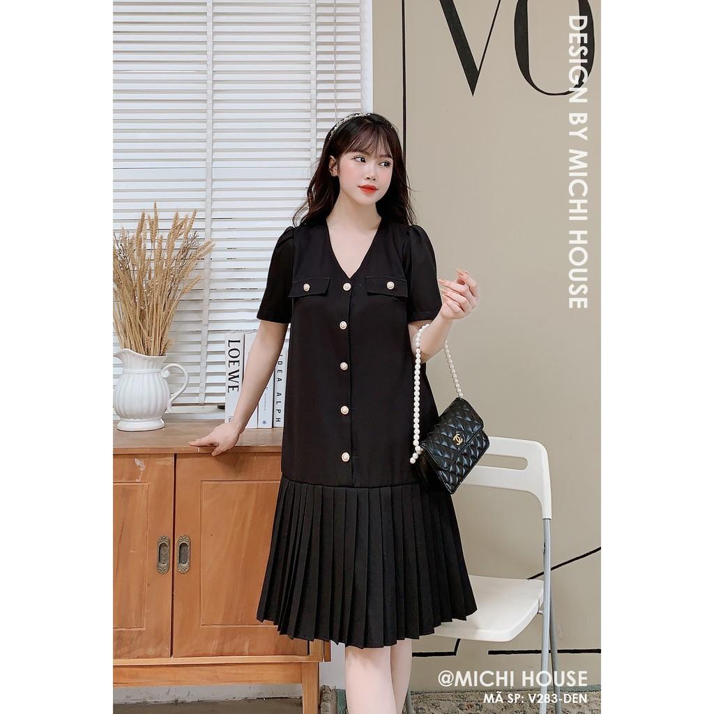 Váy Suông Công Sở Dáng Rộng V283 Đầm Xuông Thiết Kế Cổ V Chân Váy Xếp Ly Mặc Bầu Xinh