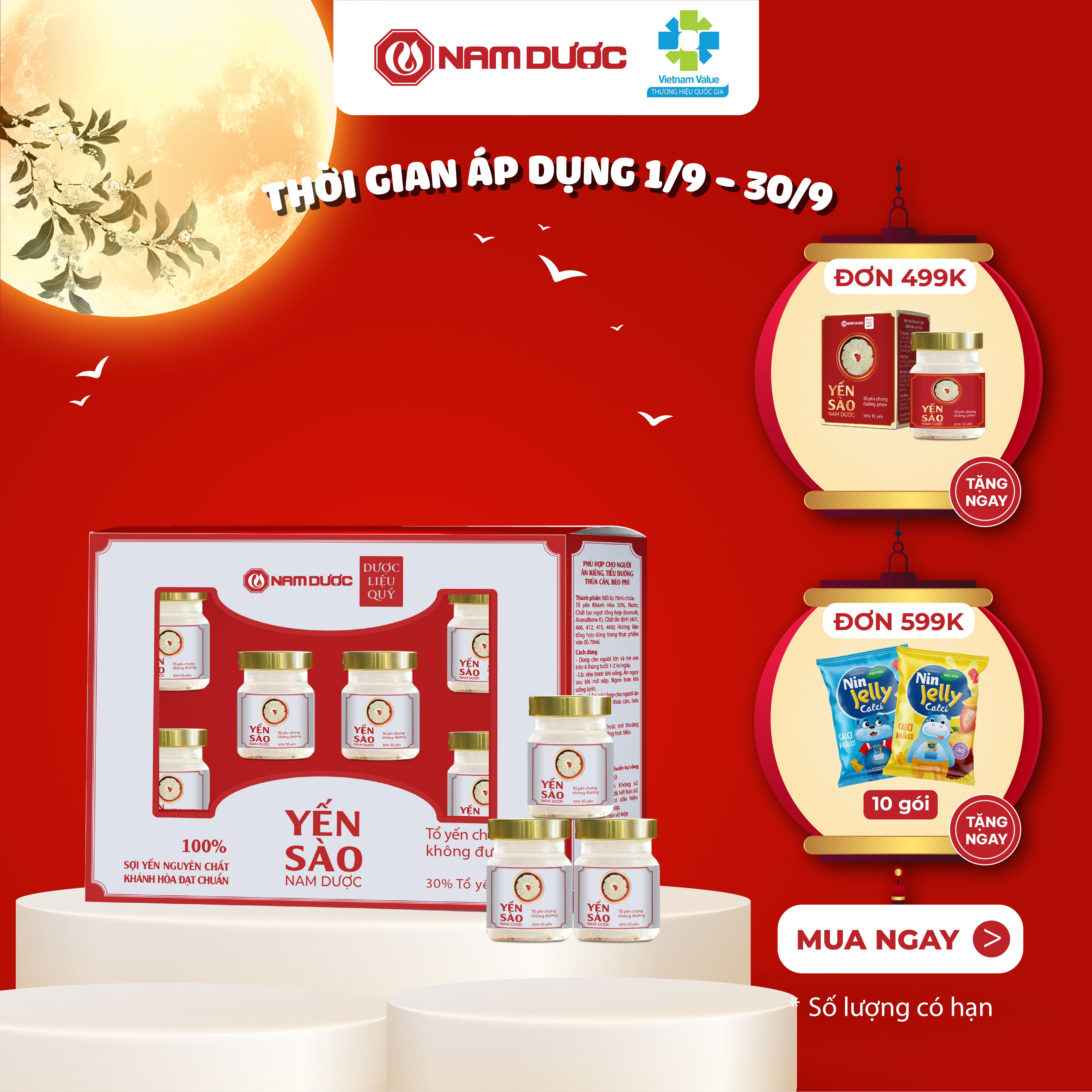 Set Yến sào Nam dượᴄ hộp 6 lọ x 70ml tổ yến chưng không đường bồi bổ sức khỏe, dùng được cho người giảm cân, ăn kiêng, béo phì