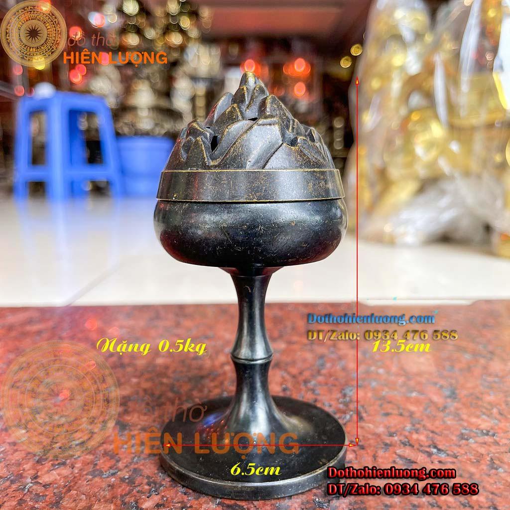 Lư Đốt Trầm Sen Búp Phật Thủ Bằng Đồng MàuĐen