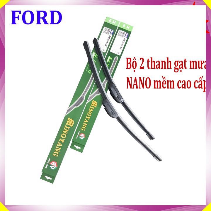 Bộ 2 thanh gạt nước mưa ô tô Nano mềm cao cấp dành cho hãng xe Ford: Transit-Ecosport-Everest-Focus-Fiesta-Ranger-Mondeo