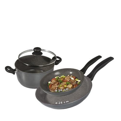 Bộ nồi chảo chống dính bếp từ phủ đá thiên nhiên - 2 chảo,1 nồi