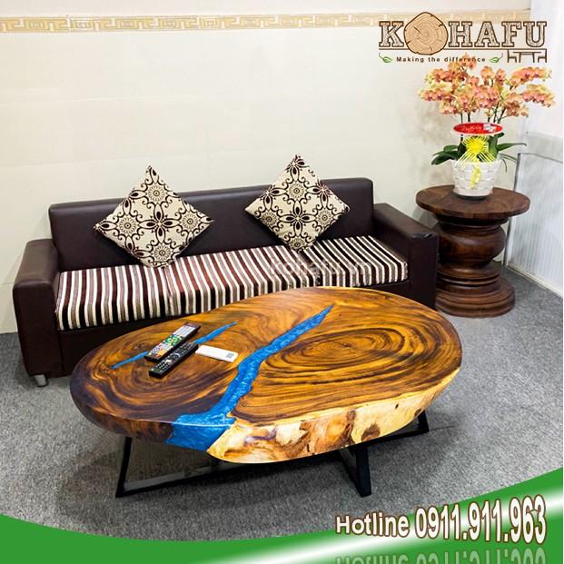 Bàn sofa/ Bàn gỗ me tây nguyên khối/ Bàn sofa epoxy KE20029