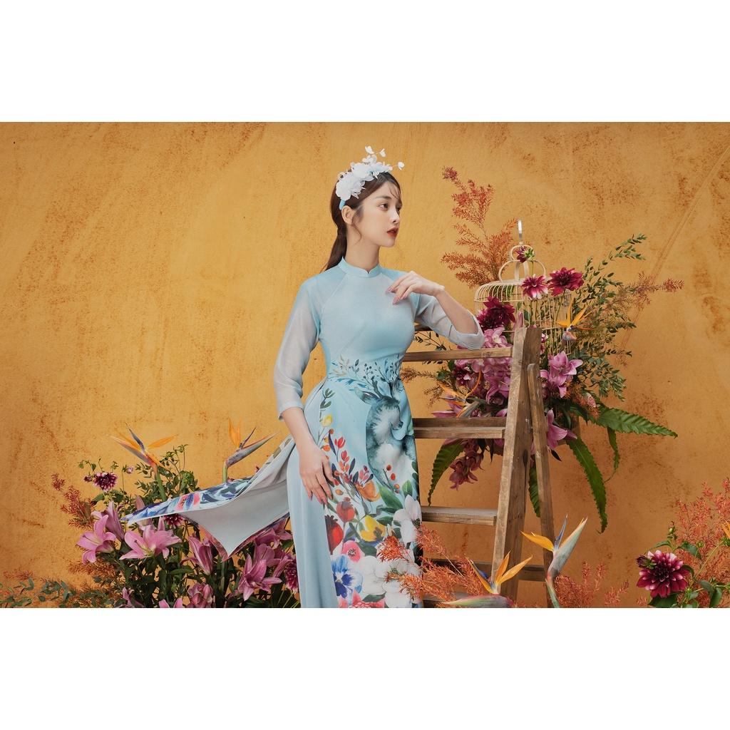 Áo dài xanh con nai, quần xanh 1AD1031 ADORE DRESS