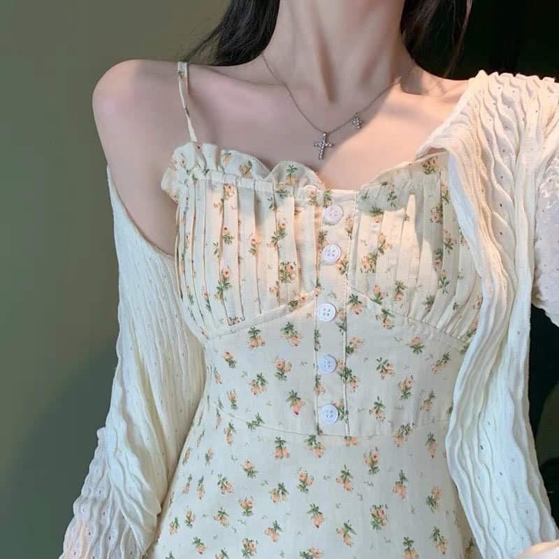 vải đũi lạnh búp hoa nền be siêu hot may váy,bộ mềm mát