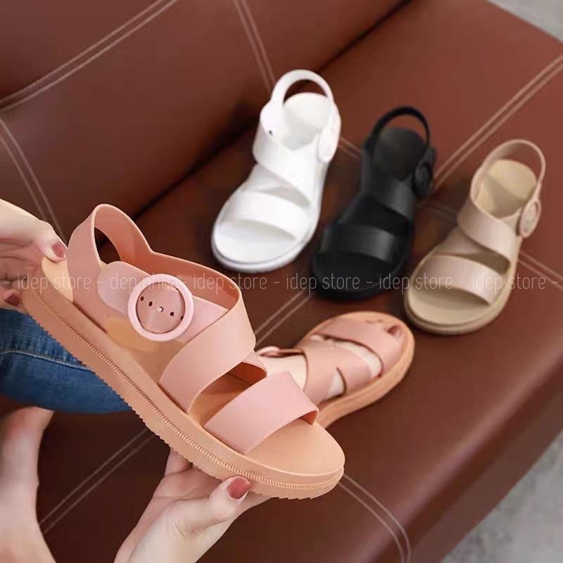 Giày Sandal Nữ Nhựa Dẻo IDEP Đi Mưa Hapu (Đen, Hồng, Kem) - GL008