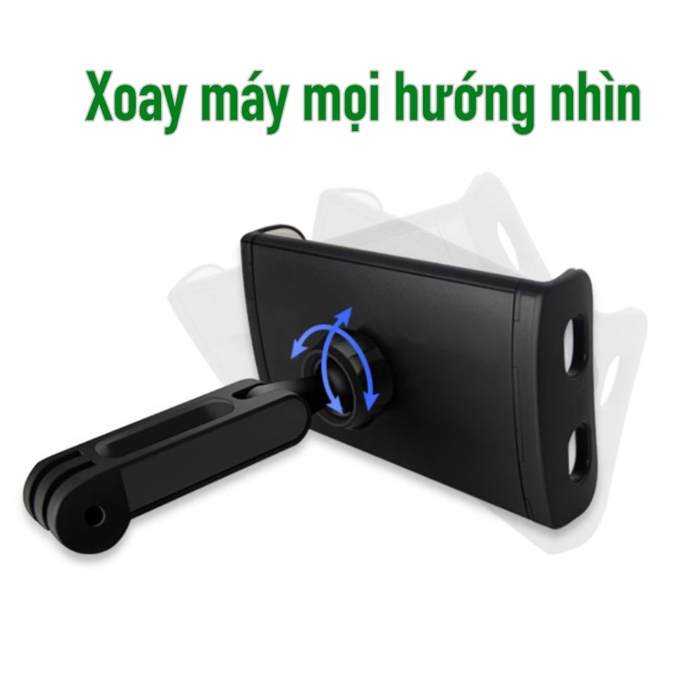 Kẹp điện thoại ipad xoay 360 độ treo ghế sau ô tô, xe hơi, giá đỡ kẹp máy tính bảng khớp kéo dài xoay dọc ngang bằng kim loại cao cấp- Hàng chính hãng