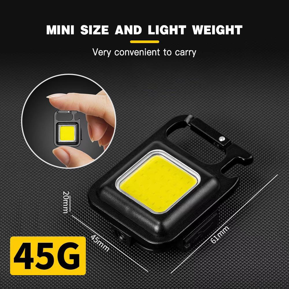 Portable Mini Flashlight USB Rechargeable LED Work Light Keychain Light Lamp with Bottle Opener for Outdoor Emergency Camping Hiking Fishing
