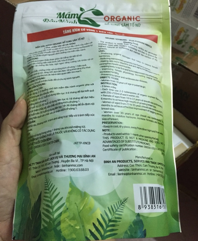 Mặt sau mầm đậu nành organic