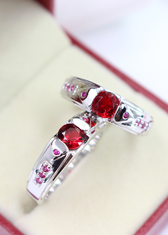 Nhẫn đôi bạc nhẫn cặp bạc đính đá theo mệnh ND0280 đỏ - Trang Sức TNJ