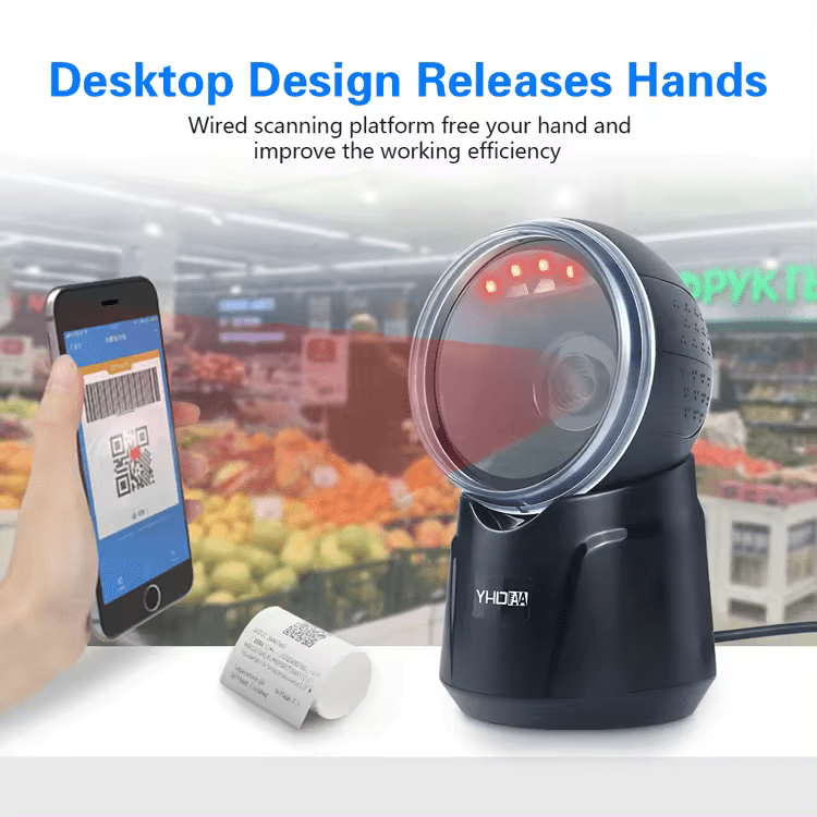 Máy quét mã vạch để bàn YHD 9700D dùng dây trực tiếp - quét mã QRCODE (2D) và mã dẹt BARCODE (1D) - đọc được tiếng việt - Hàng Nhập Khẩu