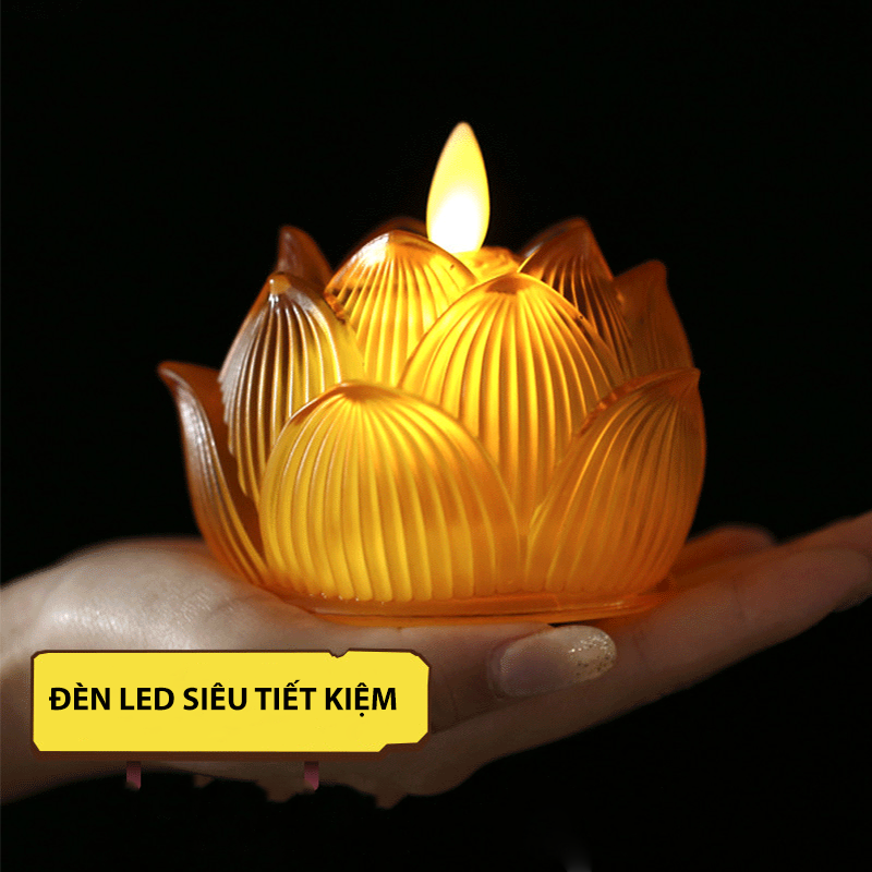 Đèn thờ, đèn ban thờ đế hợp kim hoa sen thủy tinh LED cao cấp - Cỡ lớn