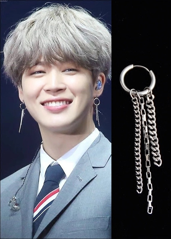 Bông tai idol Jimin BTS khoen tròn 3 sợi mắt xích style unisex