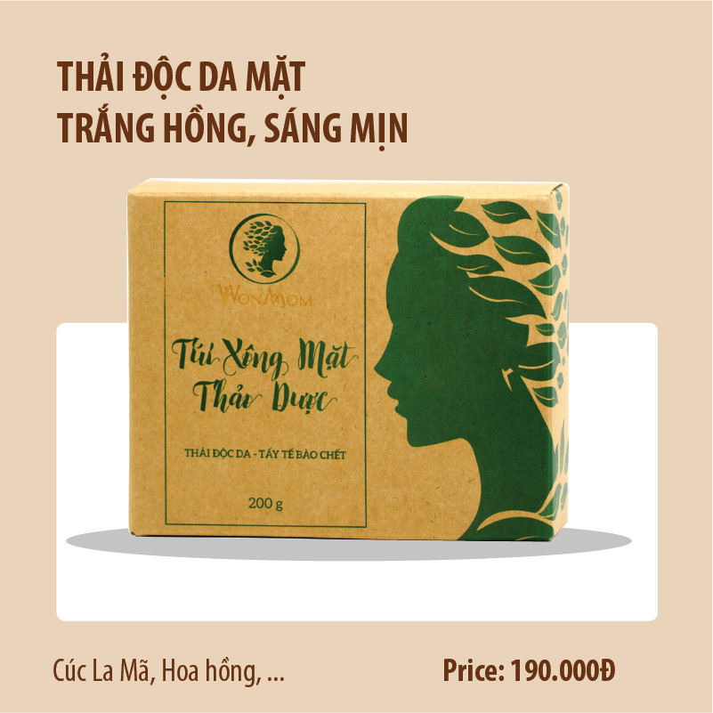 Hộp 10 Túi Lọc Xông Mặt Thảo Dược Wonmom Hộp 100gr Giúp Thải Độc Da - Tẩy Tế Bào Chết Cho Da - Ngăn Ngừa Mụn Hiệu Quả Tại Nhà