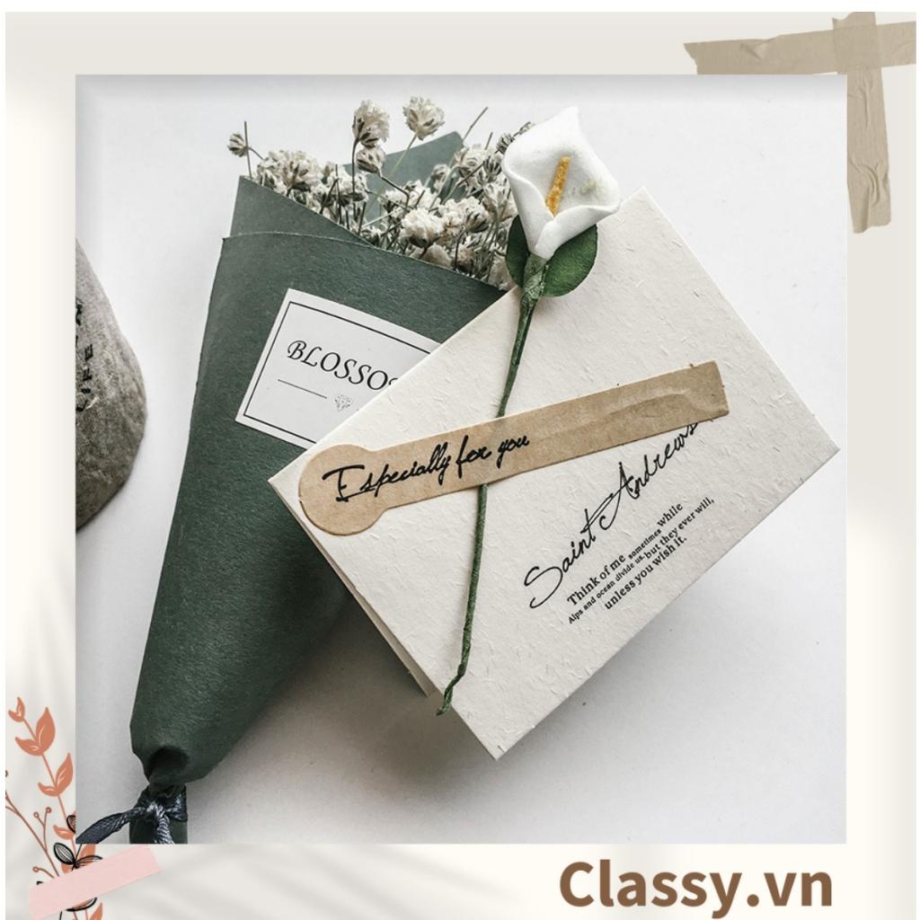 Thiệp Cổ điển Vintage gắn hoa khô kèm phong bì giấy kraft và nhãn dán Sticker Classy Q626