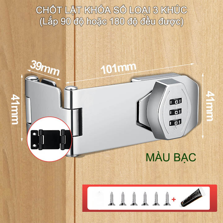 Chốt cửa lật khóa số 3 khúc góc 90-180 độ đều được dùng cho hòm, tủ tài liệu, ngăn kéo bàn, cửa các loại, bằng thép mạ chống gỉ
