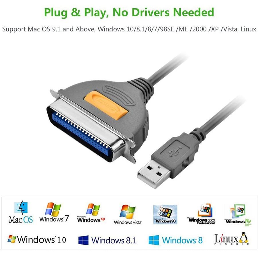 Cáp máy in USB sang IEEE 1284 Parallel Ugreen 20225 dài 2M chính hãng - Hàng Chính Hãng