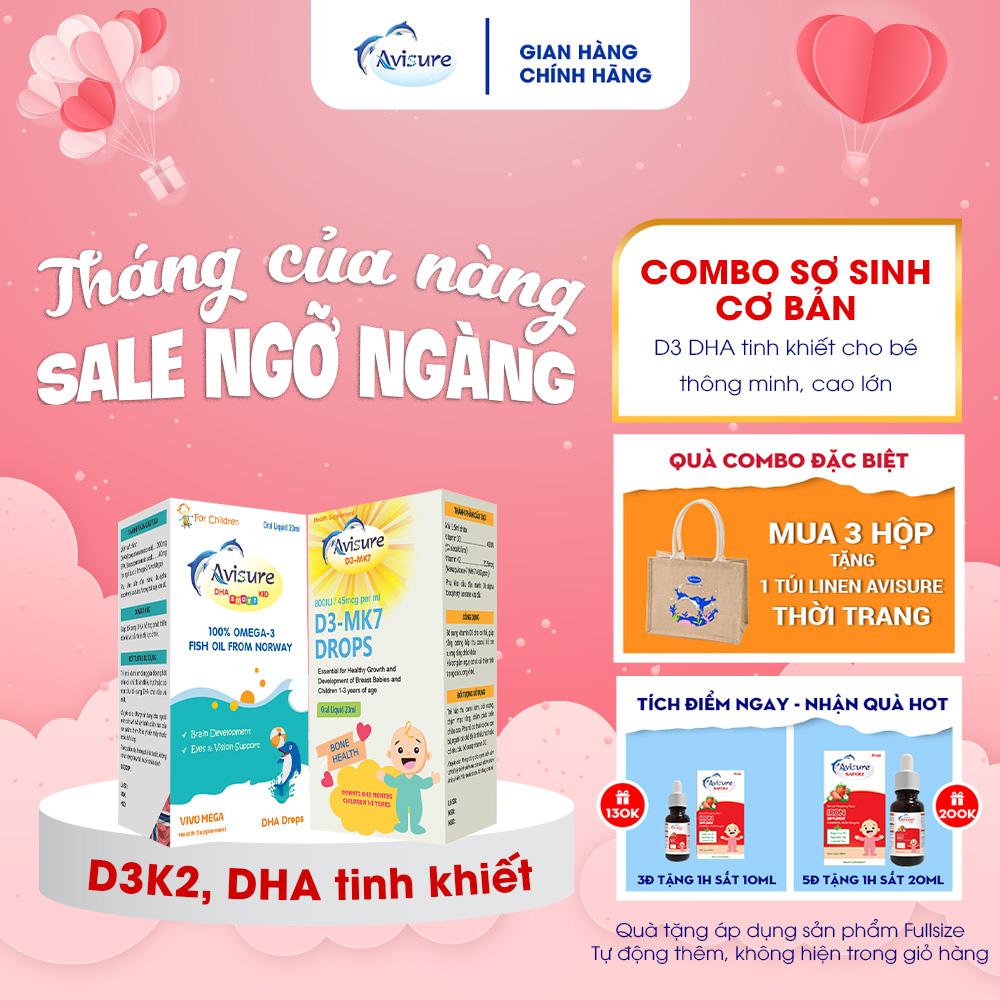 Combo Avisure D3MK7 và Avisure DHA smart kid hỗ trợ bé cao lớn, thông minh, mắt sáng