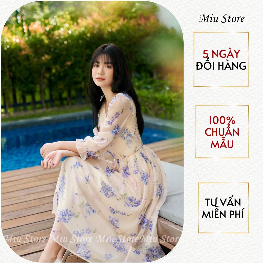 D00611 - Đầm thiết kế cao cấp maxi tay lỡ voan hoa tím