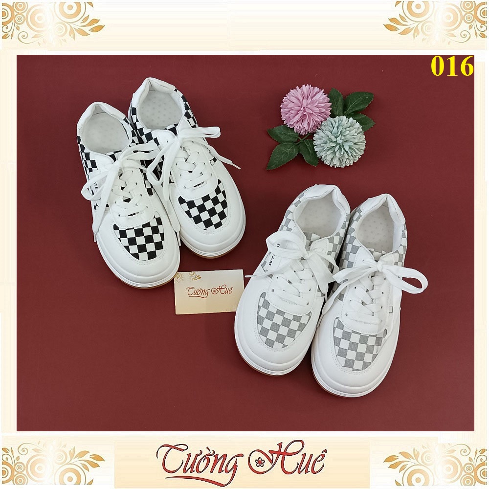 Giày Thể Thao Nữ Buộc Dây Sọc Caro Đế Bánh Mì - Hàng Quảng Châu - 016
