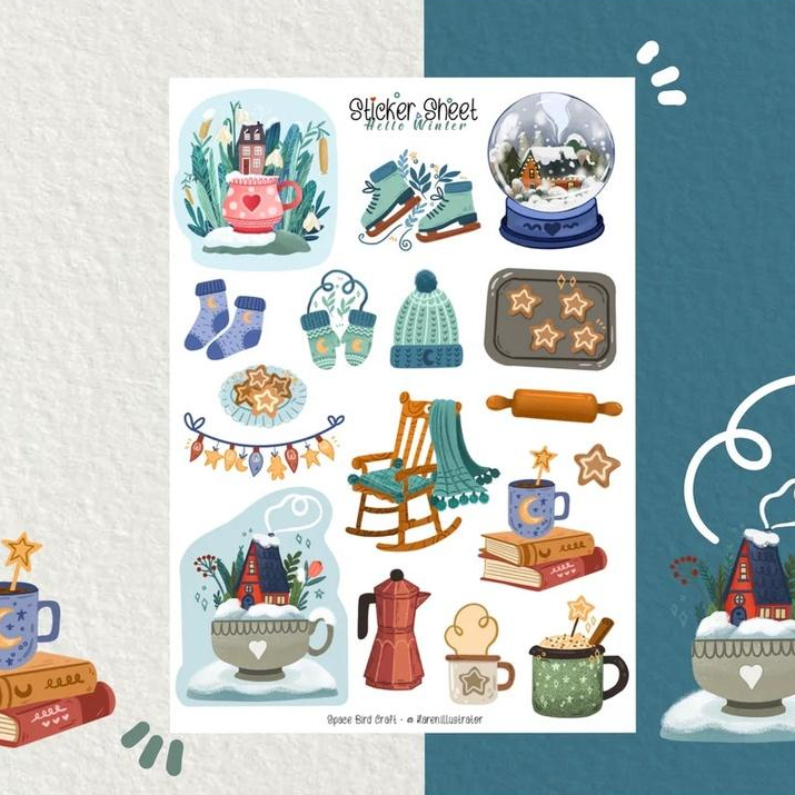 Sticker sheet hello winter - chuyên dán, trang trí sổ nhật kí, sổ tay | Bullet journal sticker