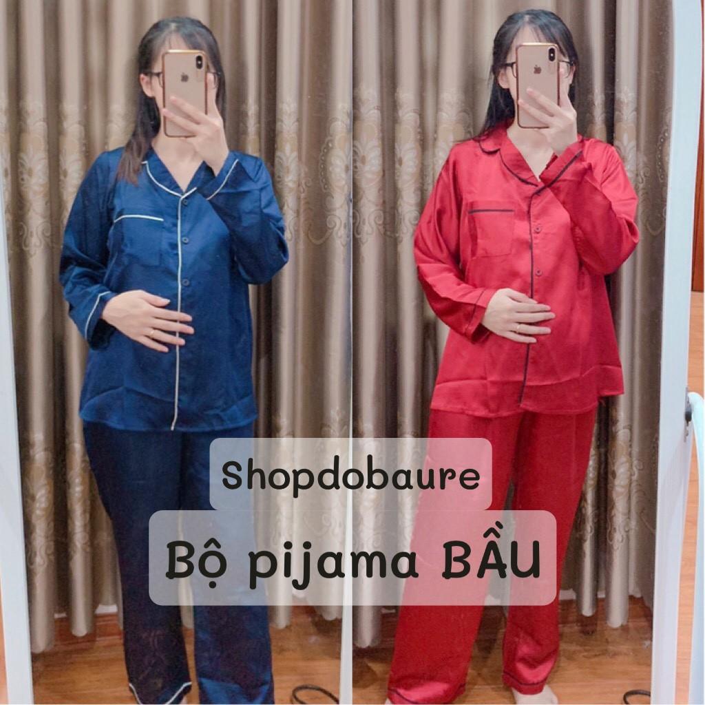 Bộ pijama bầu và SAU SINH Dài Tay chất lụa satin trơn