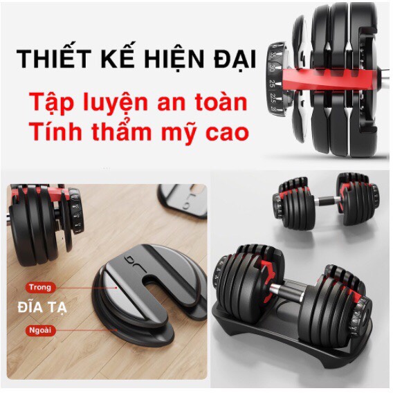 Hai Bộ Tạ Tay Điều Chỉnh Khóa Số Tự Động Cao Cấp 48KG (có khay đựng)