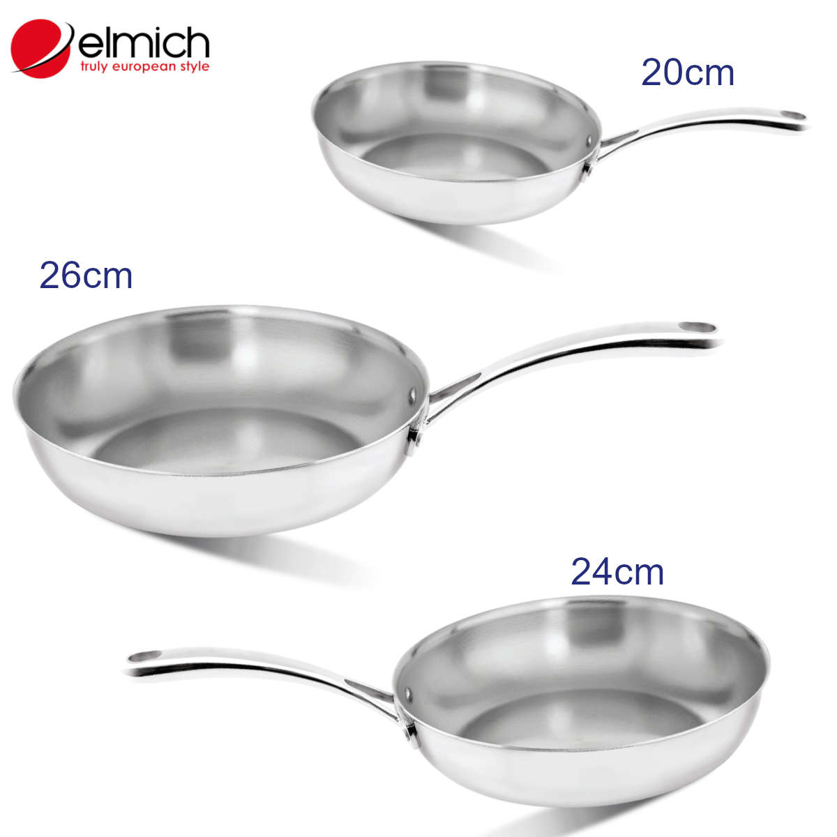 Chảo inox nguyên khối Elmich Trimax EL 373x Max size 20/24/26cm - Chảo Chiên Chất liệu Inox 304 Đảm BẢo An Toàn Cho Đồ Ăn Hàng chính hãng