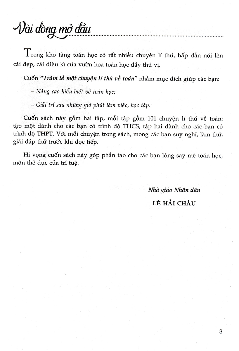 Sách tham khảo- Trăm Lẻ Một Chuyện Lí Thú Về Toán (Dành Cho Các Bạn Có Trình Độ THPT)_HA