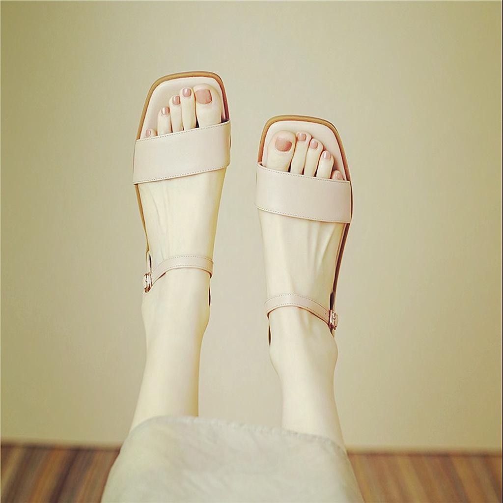 Giày sandal đế bệt 1 quai bản to mũi vuông, dép quai hậu 1 quai ngang- CH48