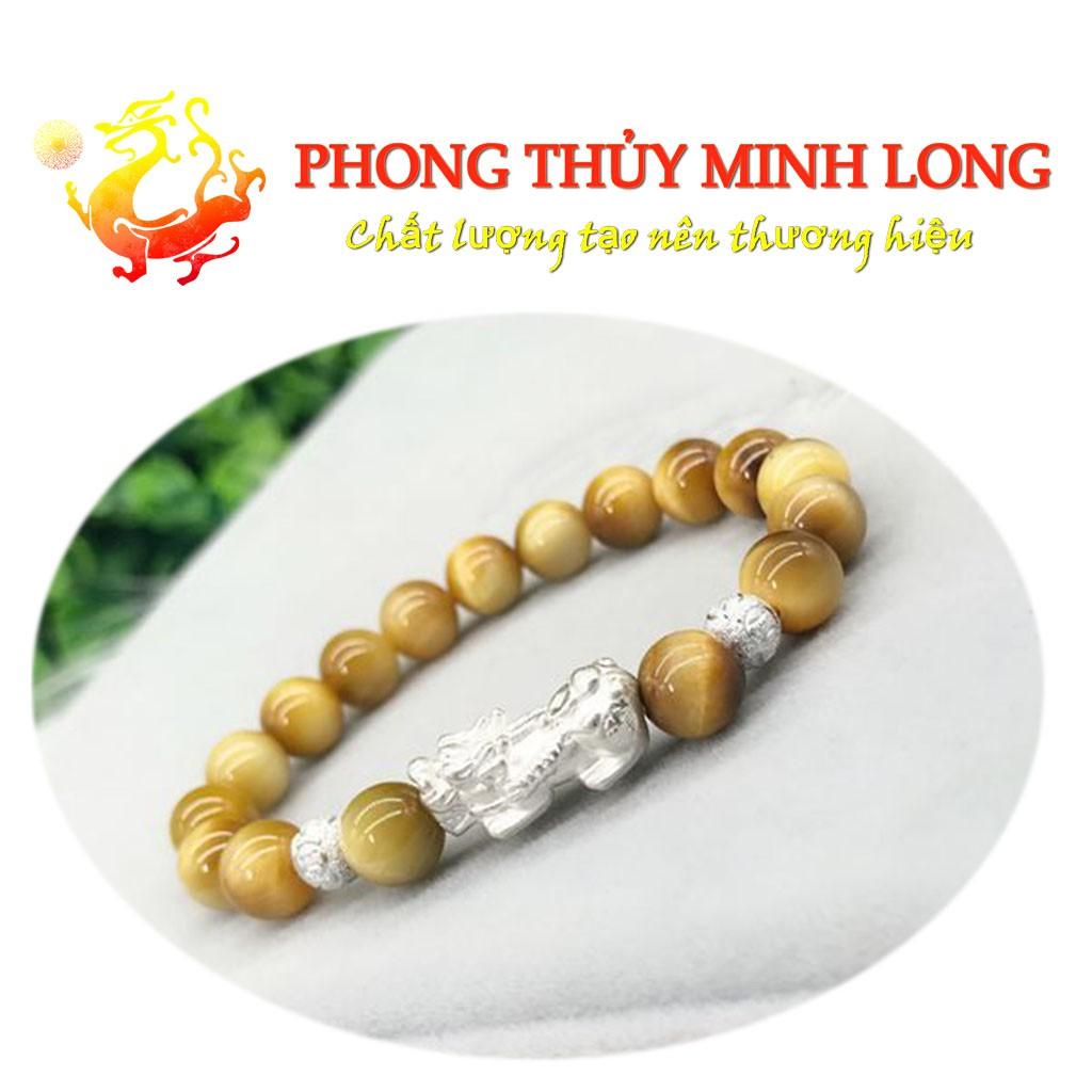 Vòng tay đá mắt hổ Vàng Tâm 5A mix Tỳ Hưu và 2 hạt kim tiền