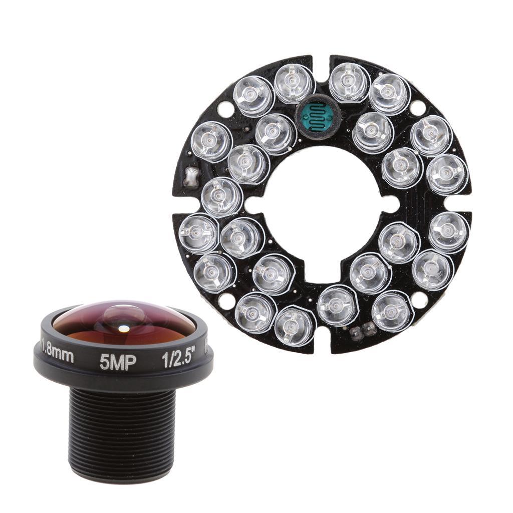 24 IR LED 850nm Board Module +1.8mm 5MP Camera Mini  Lens Wide Angle