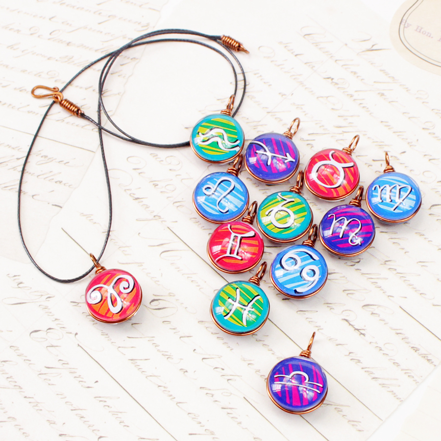 Dây chuyền mặt 14mm hình 12 cung hoàng đạo Zodiac màu sắc tươi sáng 14MM-002