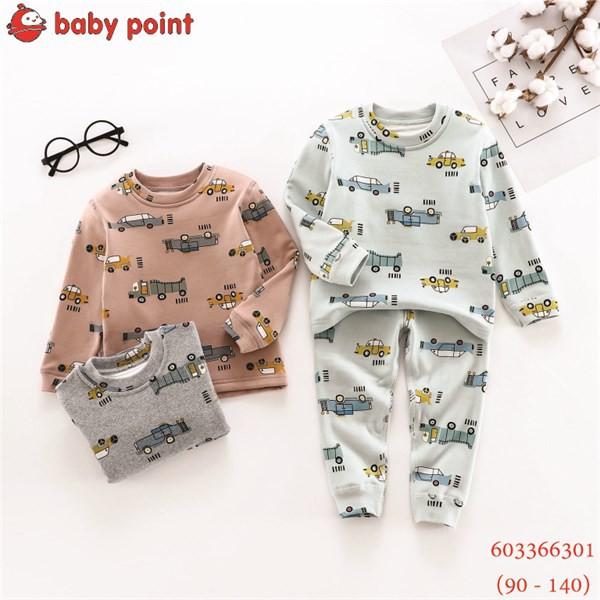 Set Đồ Bộ Thu Đông Cotton Họa Tiết Ô Tô Cho Bé Từ 6-8 Tuổi