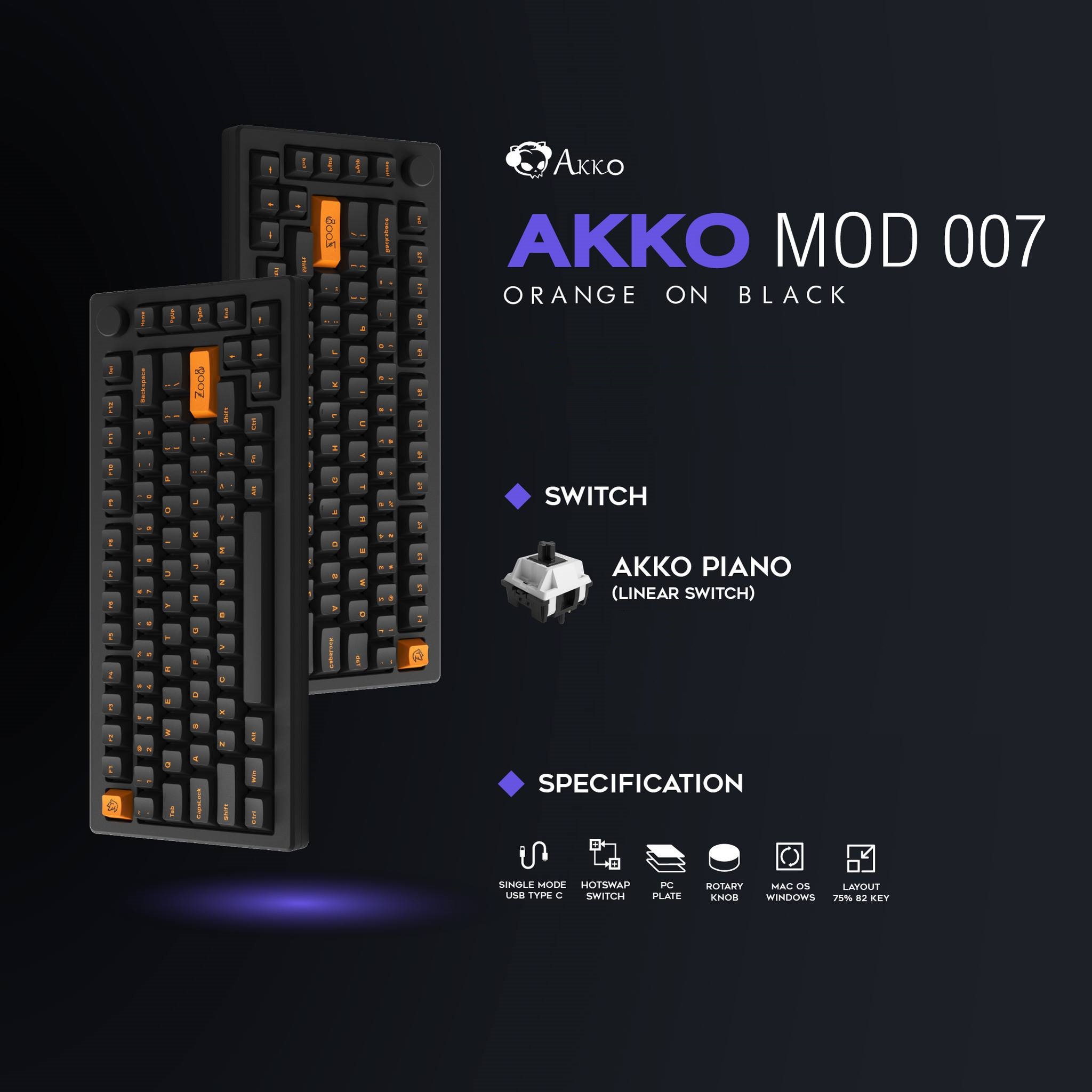 Bàn phím máy tính AKKO MOD007 PC Orange on Black_Mới, hàng chính hãng