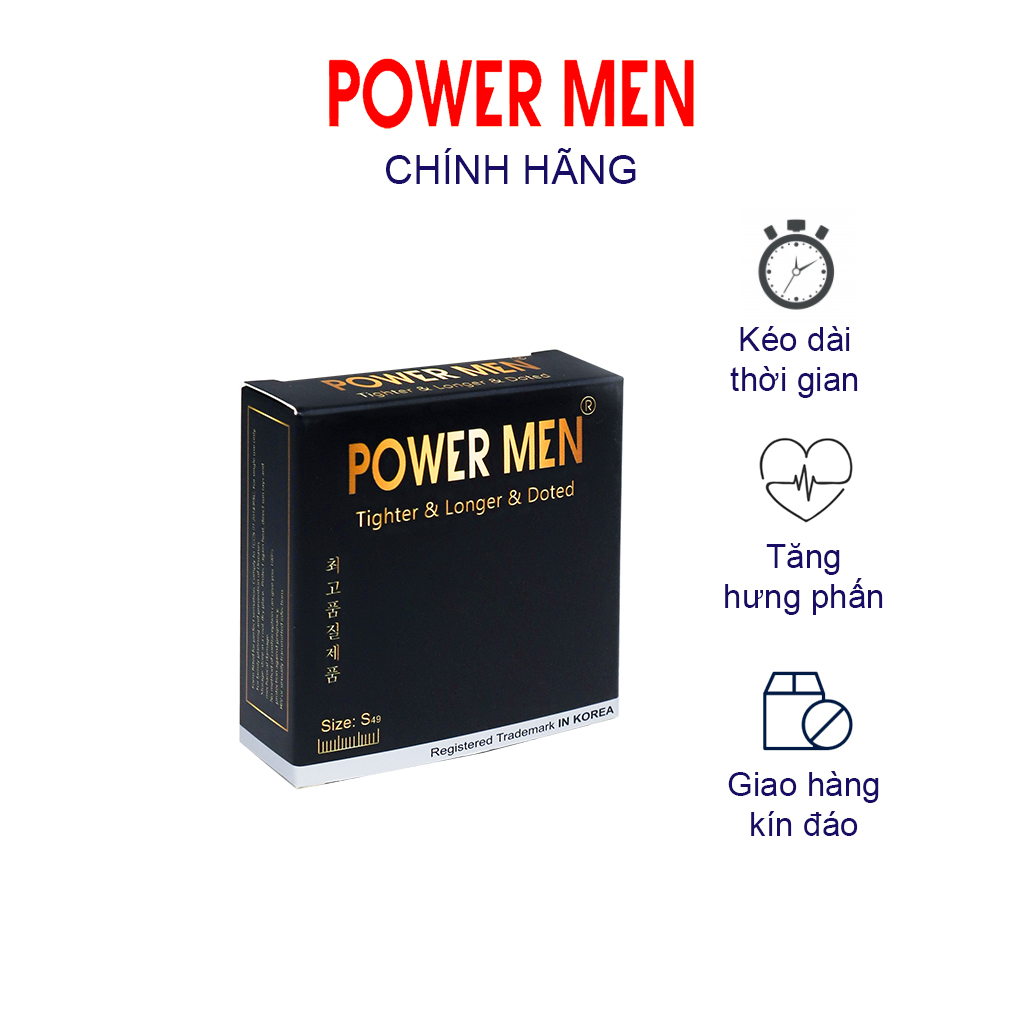 Hình ảnh Bao cao su Powermen Ôm sát, Tăng khoái cảm cho Nữ, Kéo dài thời gian quan hệ cho Nam (size 49mm)