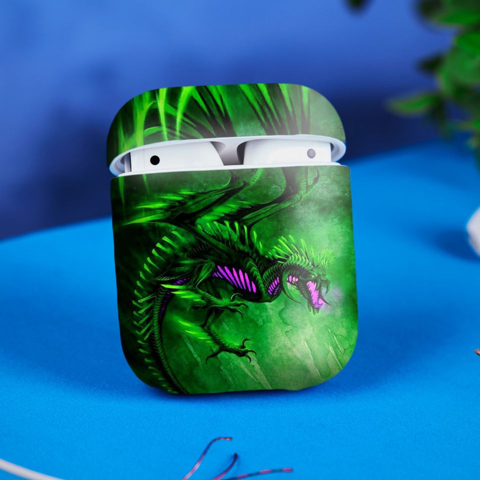 Miếng dán skin chống bẩn cho tai nghe AirPods in hình Rồng Dragon - dra015 (bản không dây 1 và 2)