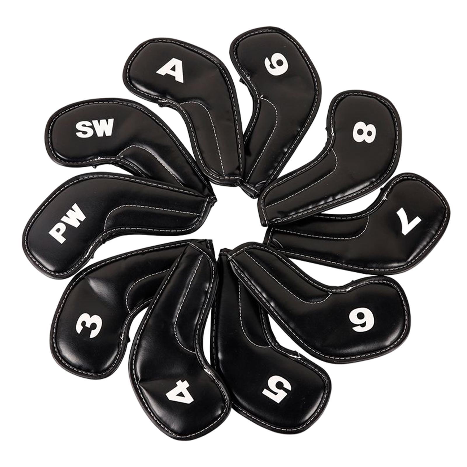 10Pcs PU Golf Iron Covers Set Golf Club Head Cover Training Equipment Sticky