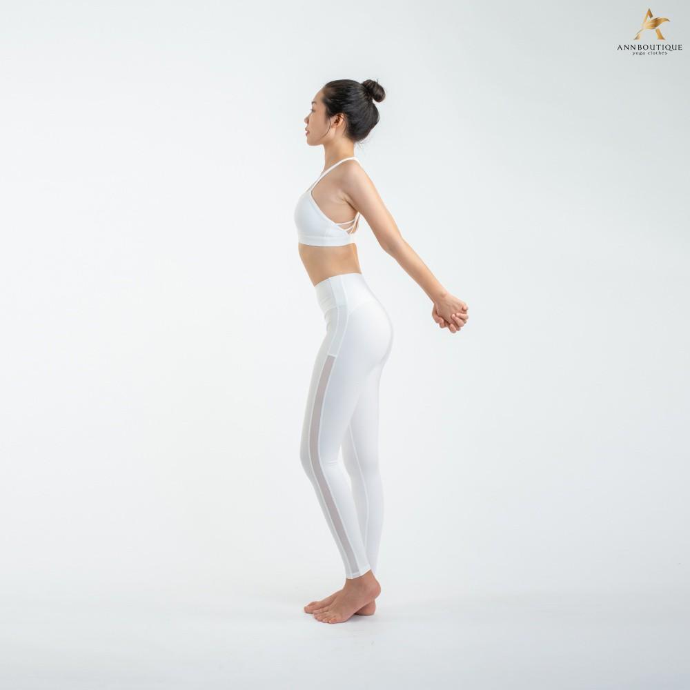 Đồ tập yoga, gym, set đồ tập cao cấp BH 12 tháng, bộ quần áo tập thương hiệu Ahani yoga màu trắng