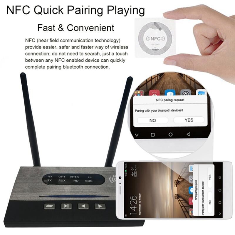 SOAIY Bộ Thu Phát Nhạc Bluetooth 5.0 Đa Chức Năng NFC, Hỗ trợ APTX HD / APTX LL / APTX SPDIF / AUX BT-B22 - Hàng Nhập Khẩu