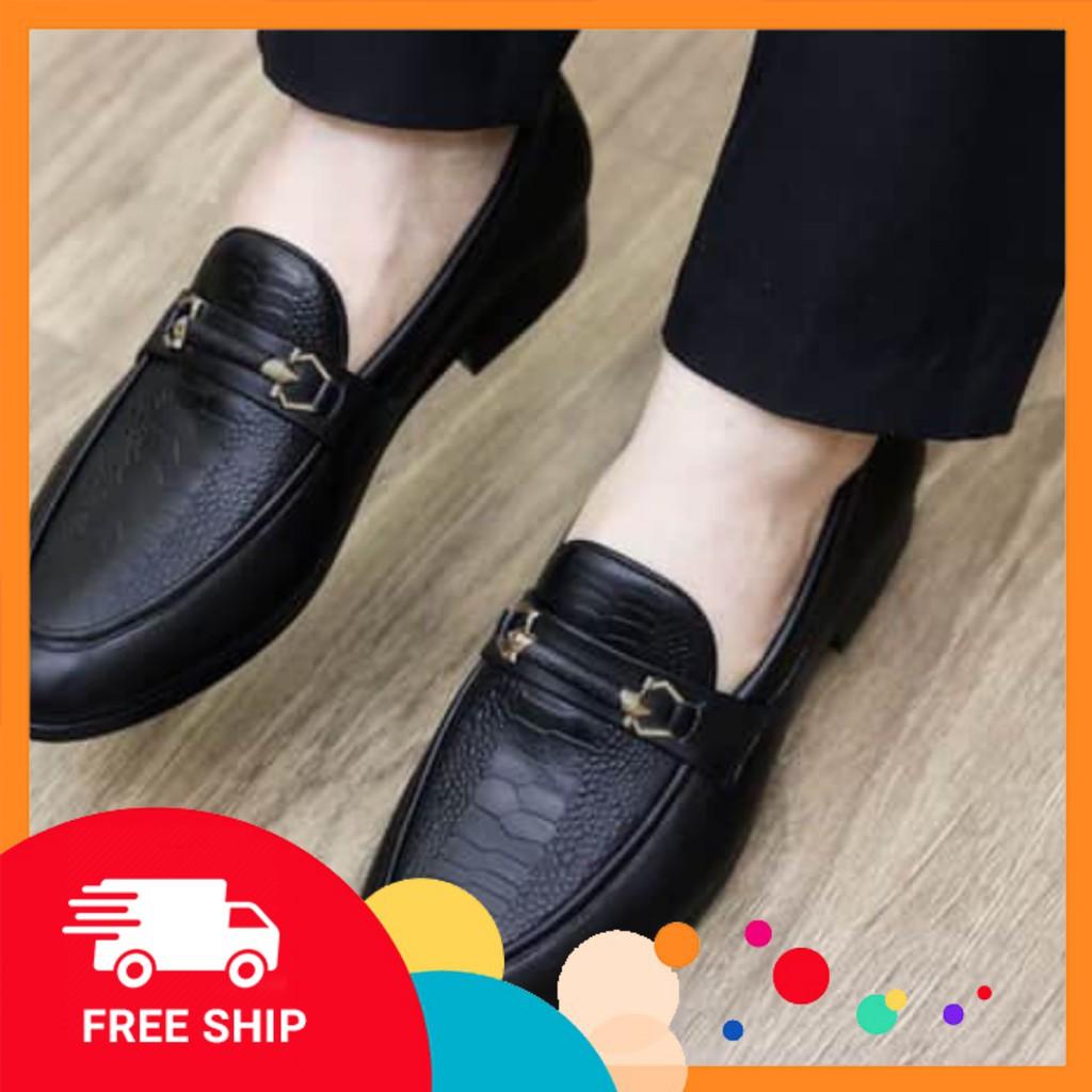 Giày lười nam công sở da cao cấp có dập vân, đế cao 3 cm - Bảo hành nổ da 12 tháng Mã DS02