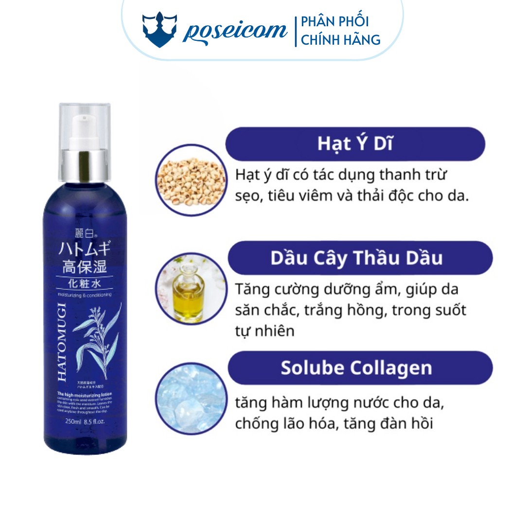 Xịt Khoáng Nước Dưỡng Ẩm Sâu Và Làm Sáng Da Dạng Xịt Reihaku Hatomugi High Moisturizing Lotion 250ml