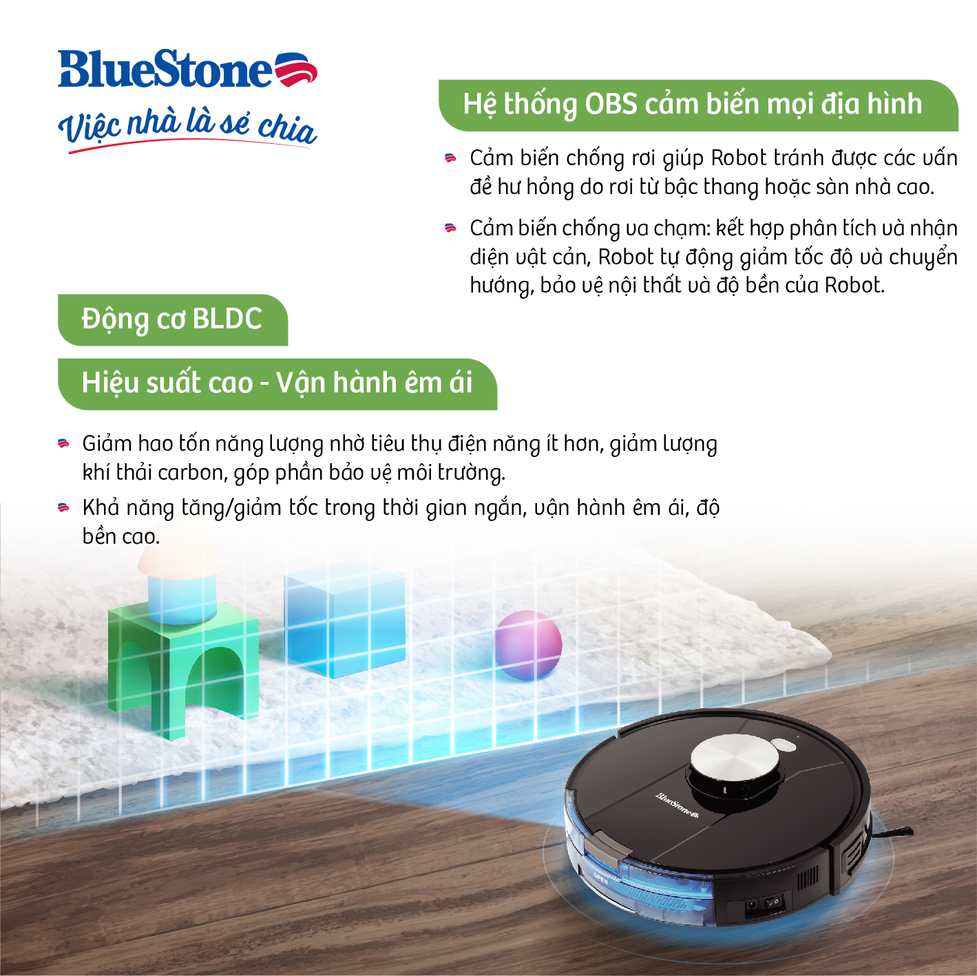 [Trả Góp 0%] Robot Hút Bụi Lau Nhà BlueStone RVB-9731 - Lực hút: 2000Pa - Bảo hành 24 tháng - Hàng chính hãng