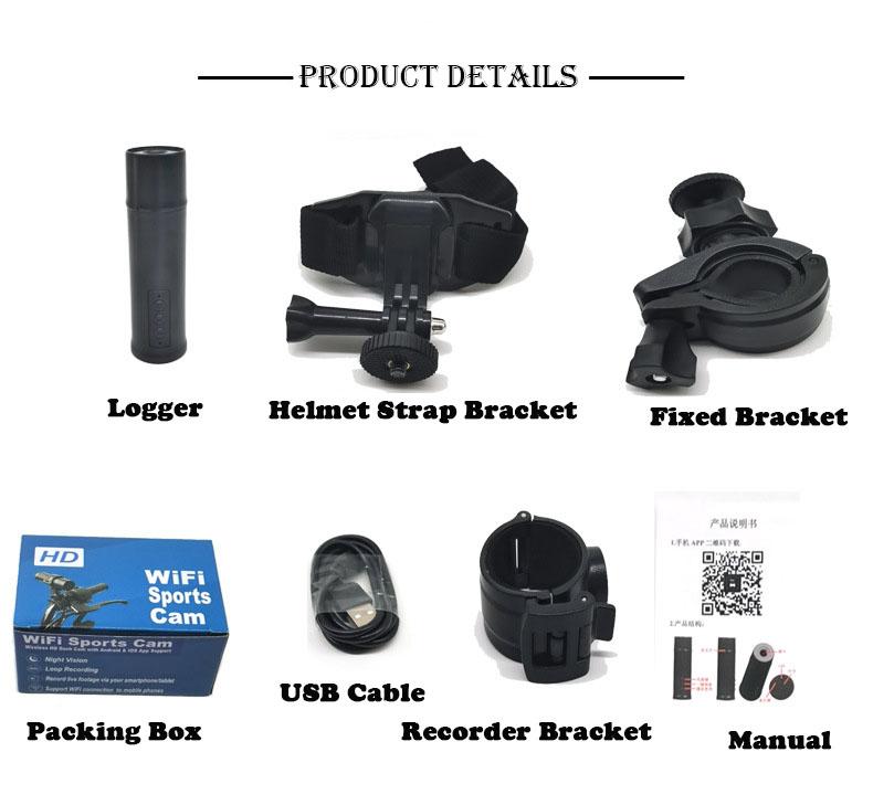 Thể thao chống nước không dây DV FHD 1080p Camera được kết nối leo núi leo núi cưỡi mũ bảo hiểm điện