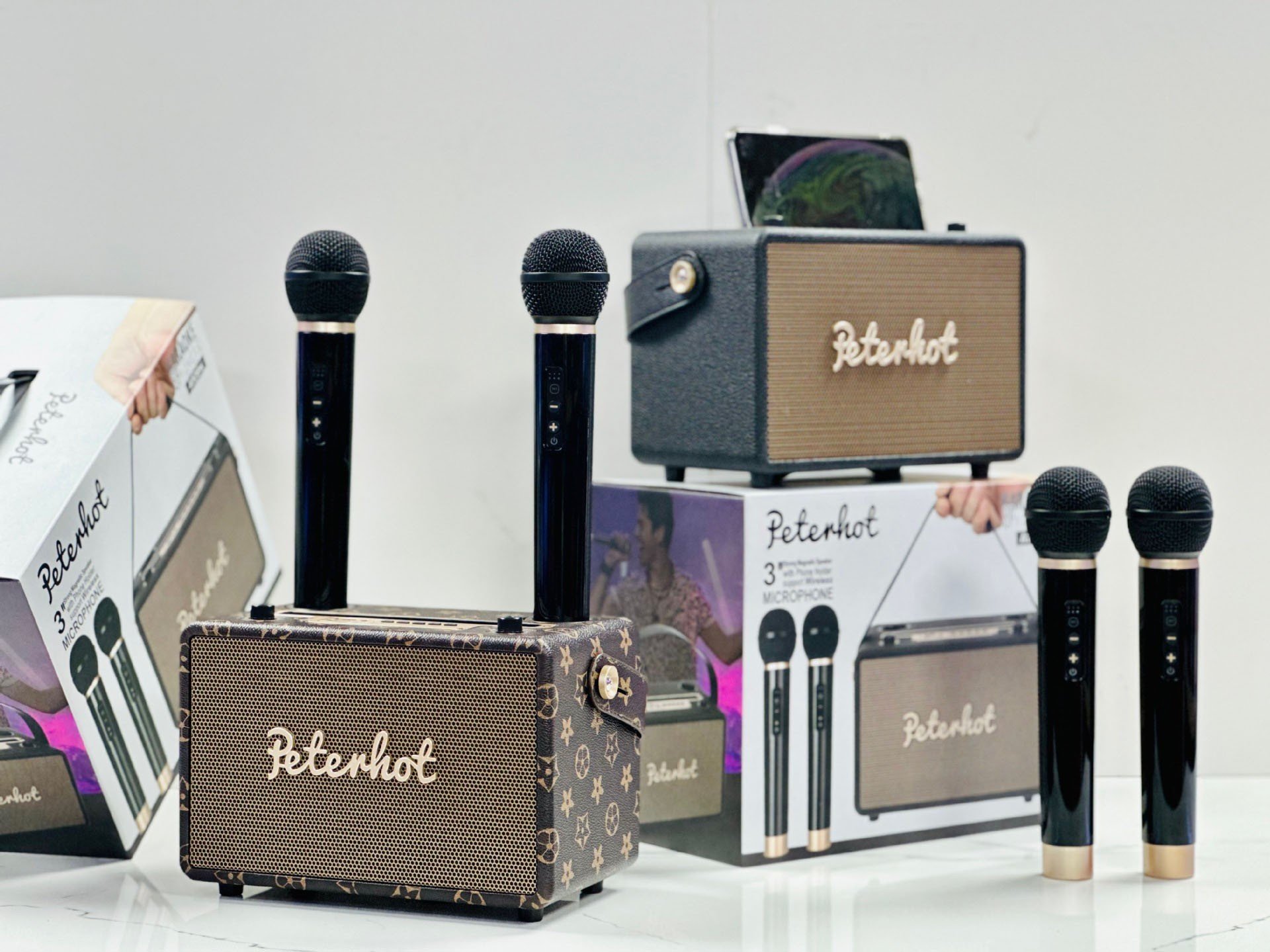 Loa Bluetooth Karaoke Peterhot A108W Kèm 2 Micro Không Dây Hàng Chính Hãng