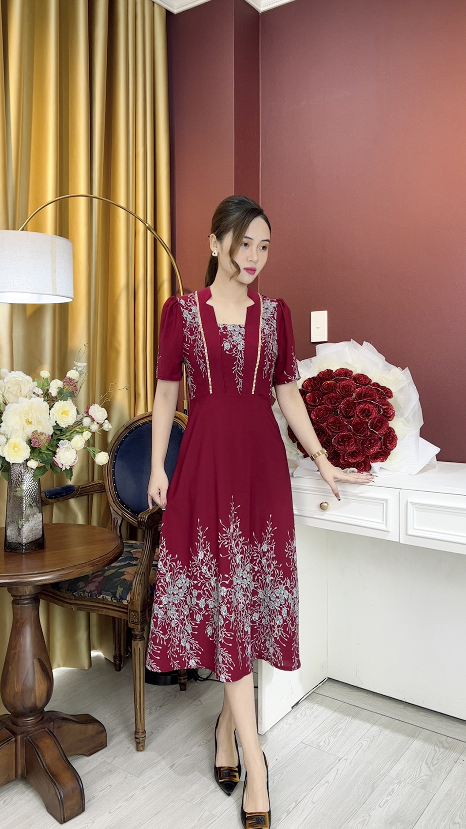 Đầm Trung Niên [ Linh Trà ] (TM 1085) Bigsize Màu Sắc Trẻ Trung Tươi Sáng Họa Tiết Sang Trọng Đi Làm Đi Tiệc Cho Mẹ U50