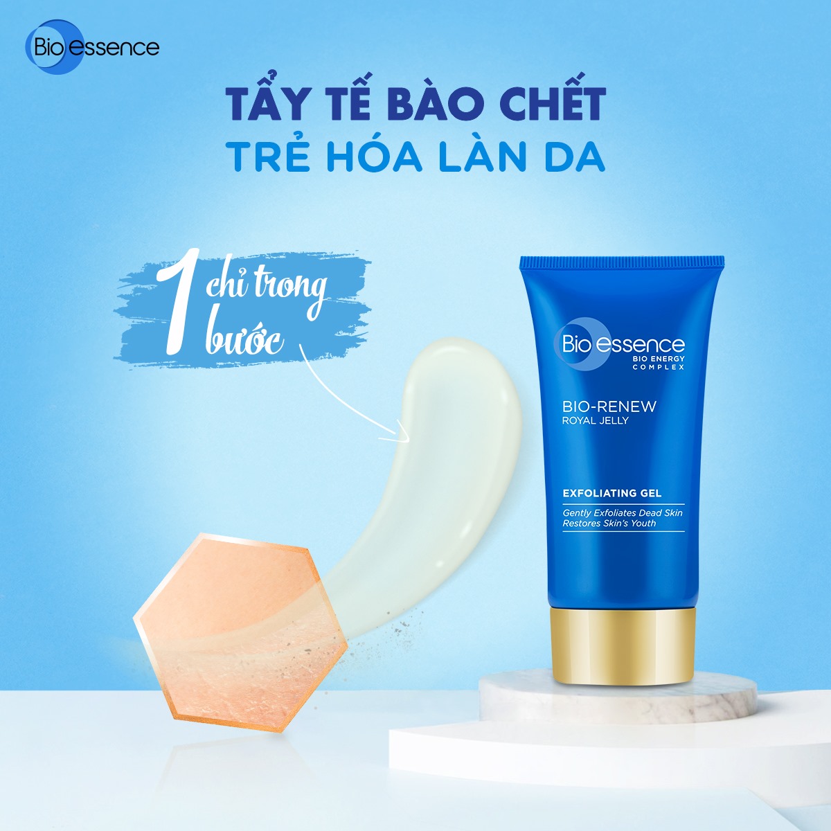 Bộ 2 Gel tẩy tế bào chết dưỡng da tươi trẻ Bio-Essence Bio-Renew tinh chất sữa ong chúa 60gr/chai