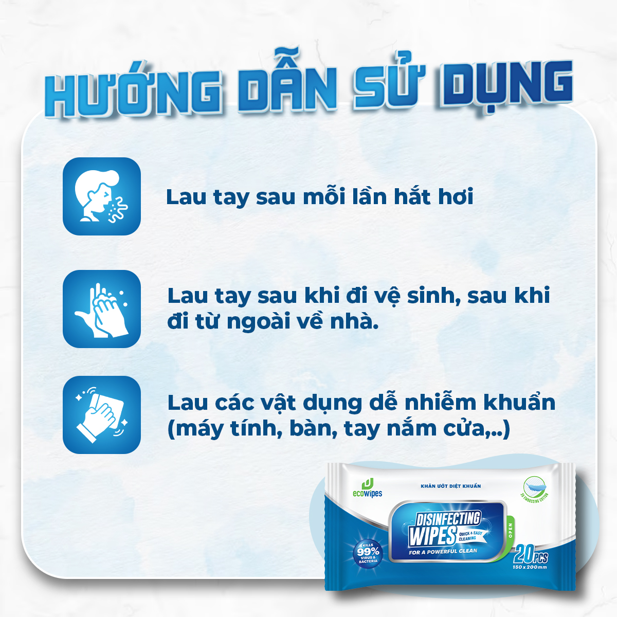 Khăn ướt diệt khuẩn Disinfecting Wipes diệt 99,9% vi khuẩn hương chanh dịu nhẹ không kích ứng da