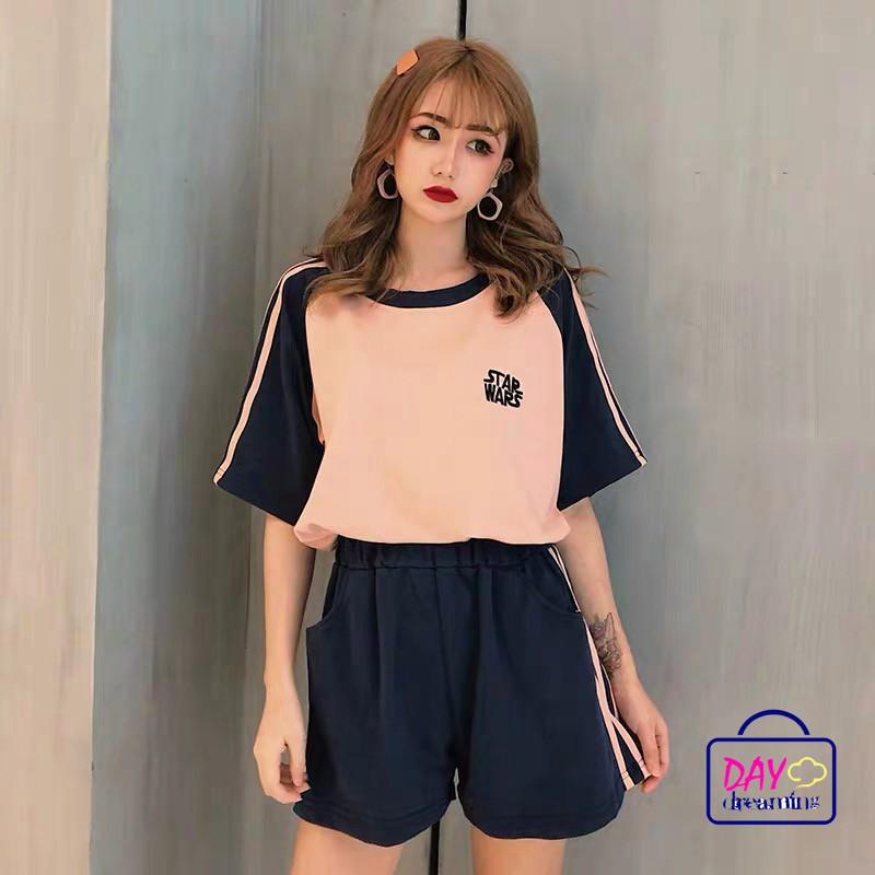 Set Áo Thun Ngắn Tay Cổ Tròn+quần Short Ống Rộng Thời Trang Nữ