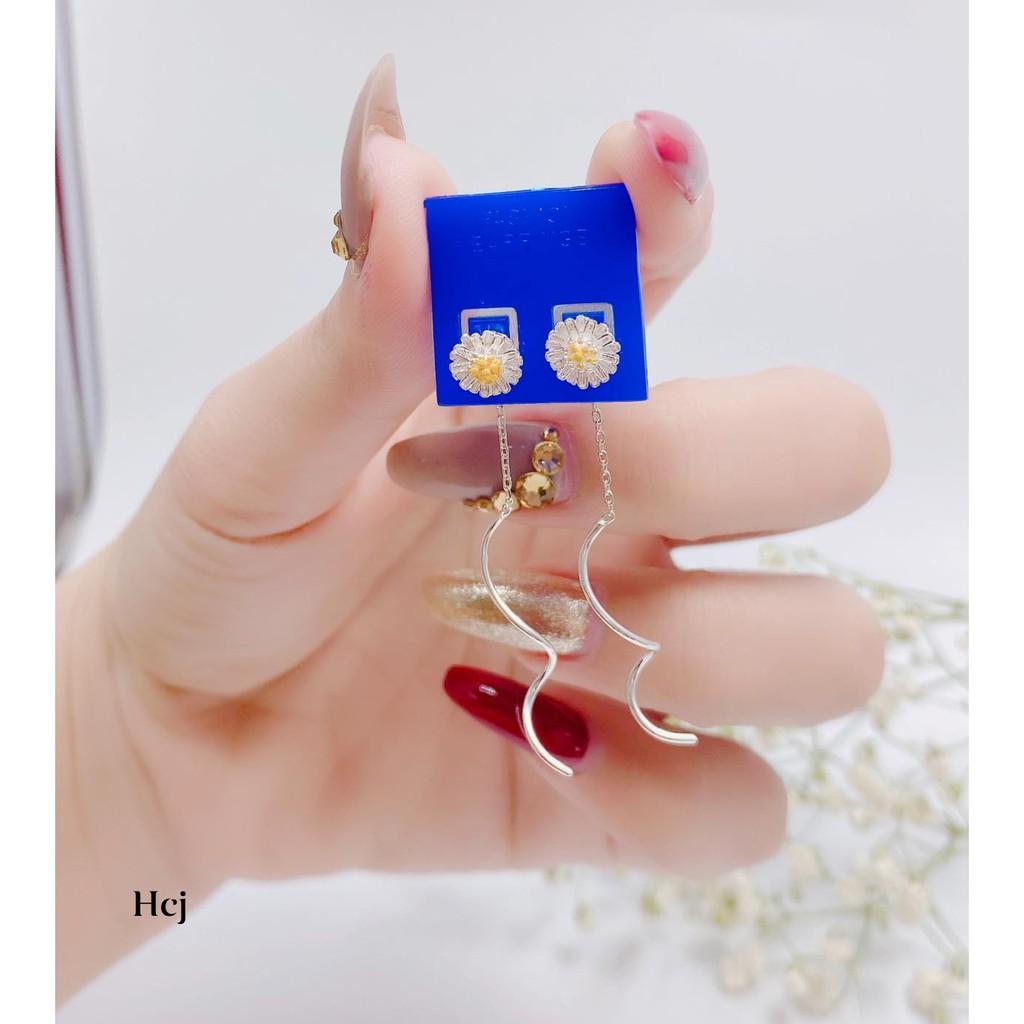 Bông tai nữ bạc ta mặt hoa cúc MS05