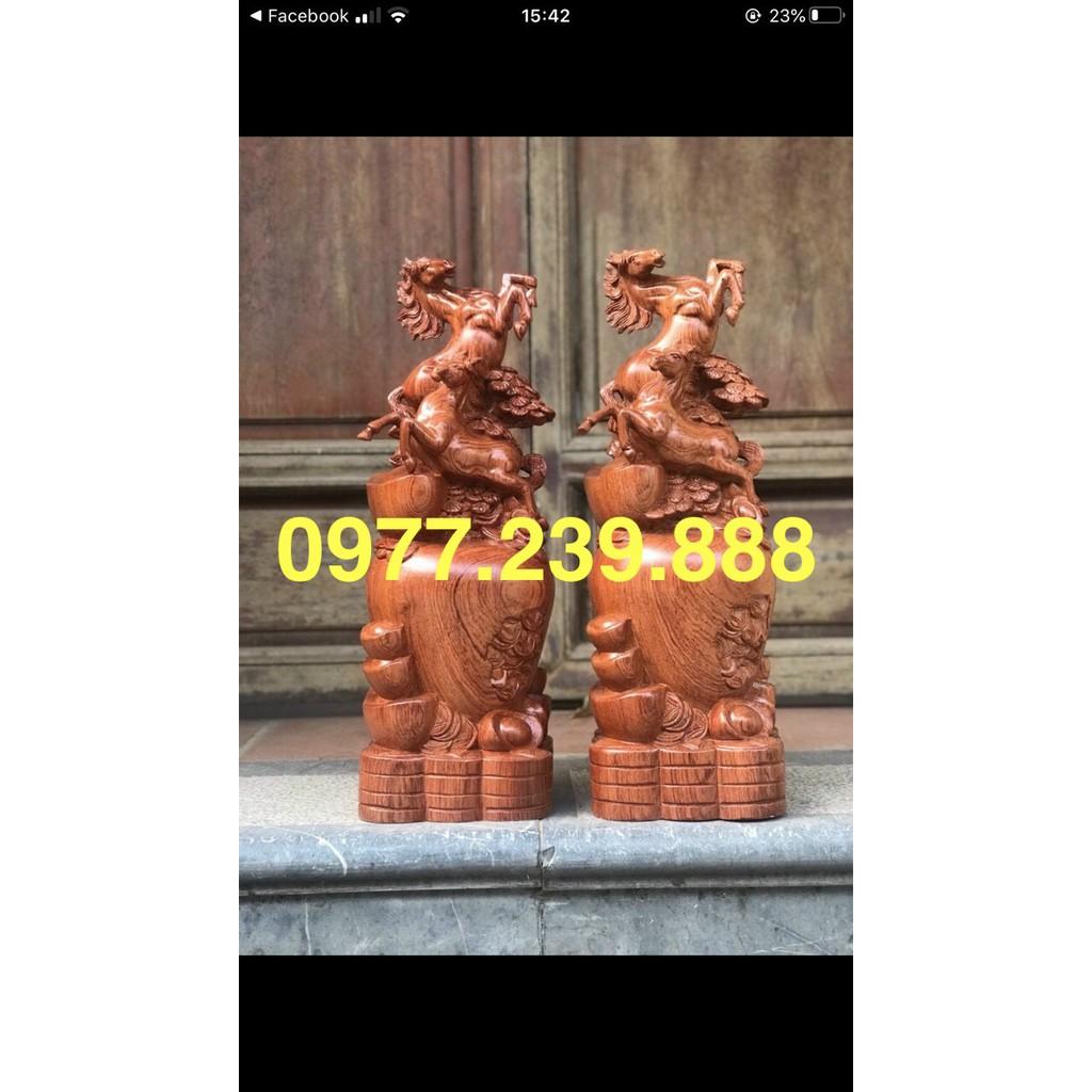 Tượng song mã bằng gỗ hương 50cm